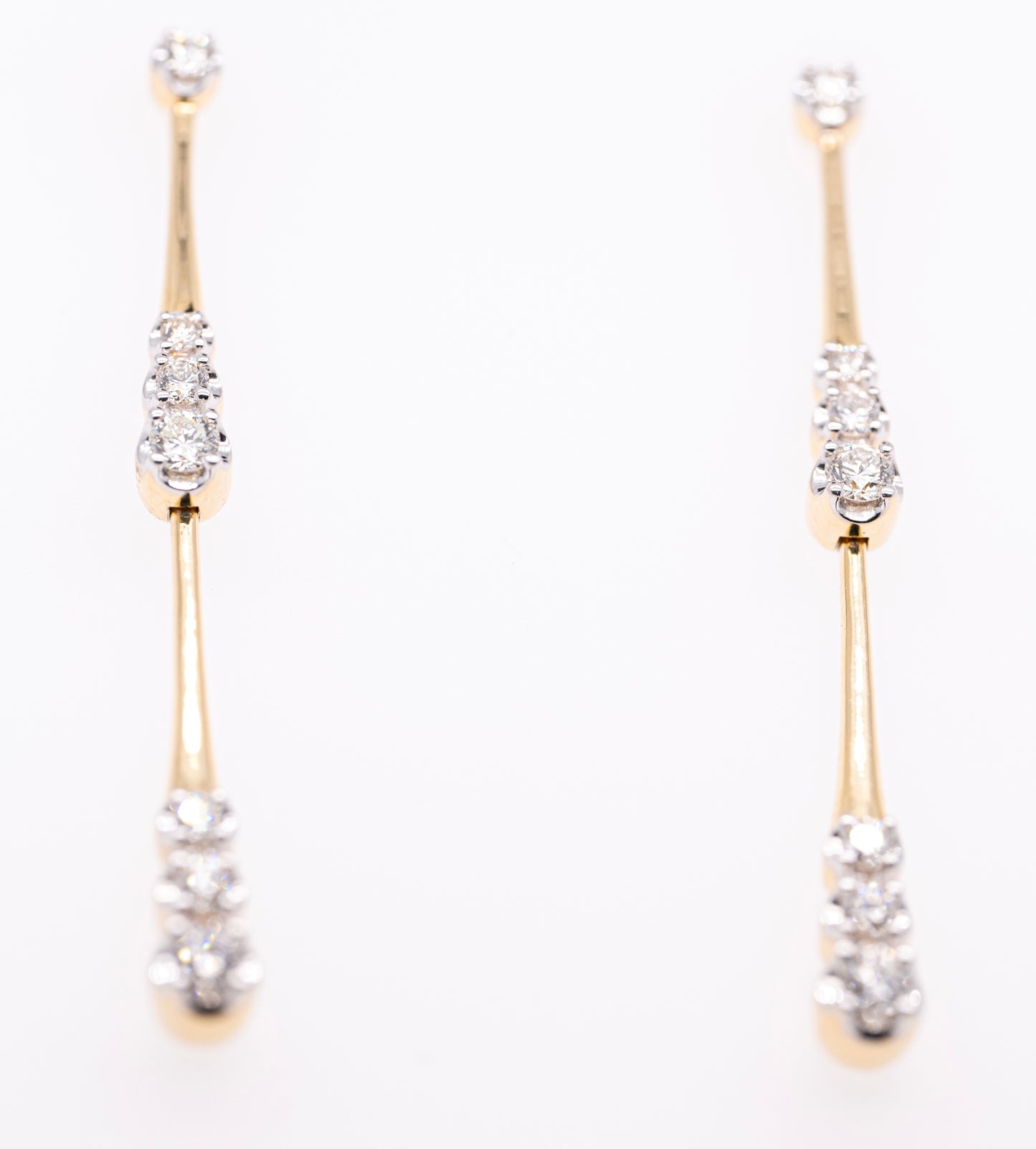 14K Yellow Gold Linear Graduated Diamond Station Drop Earrings in size 45mm