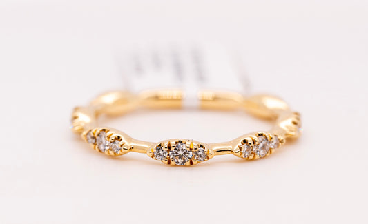 14K Yellow Gold Diamond Cluster Station Stackable Ring
