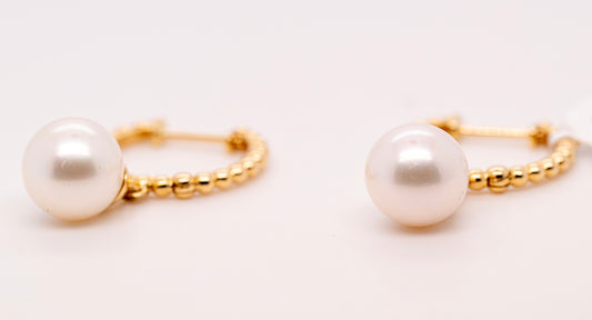 14K Yellow Gold Bujukan Pearl Huggie Drop Earrings