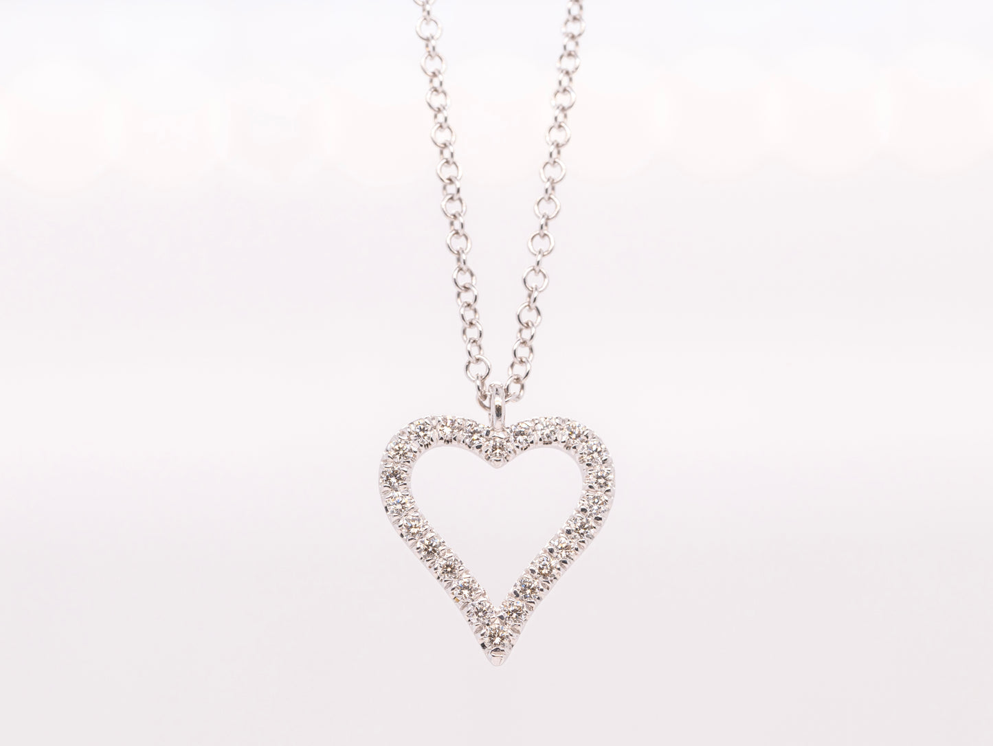 14K White Gold Pave Diamond Open Heart Necklace