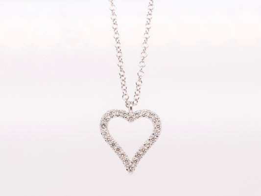 14K White Gold Pave Diamond Open Heart Necklace