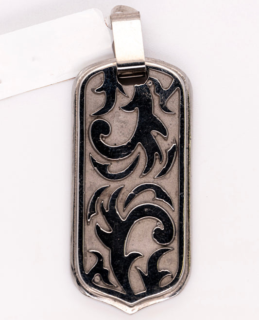 Titanium Dog-Tag Style Pendant with Ornate Cut-Out Design